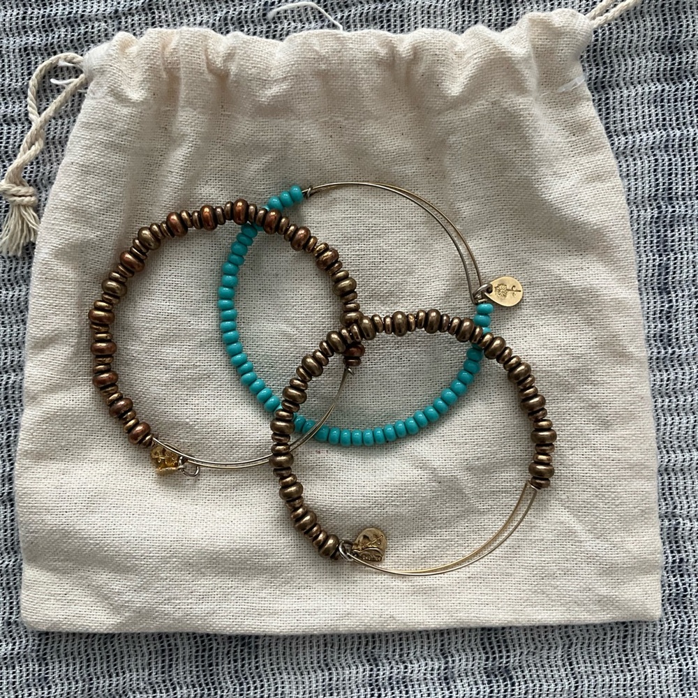 Alex & Ani Bronze and Turquoise Beaded Bracelets